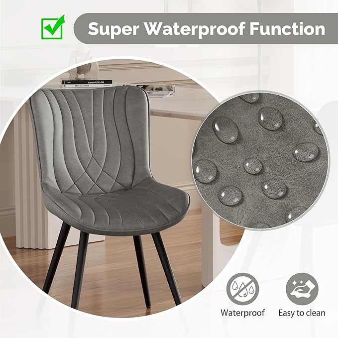 Dining Chair Set of 4 PU Leather Dining Room Chairs Upholstered Comfy Dining Chairs Modern Kitchen Armless Side Chair with Sturdy Metal Legs,Grey
