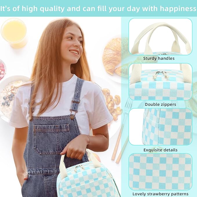 LEDAOU Lunch Box for Women Insulated Lunch Bag Corduroy Lunch Tote Bags Leakproof Cooler Lunch Case for Travel Work Picnic