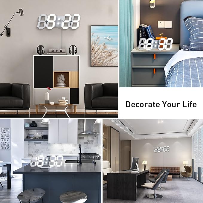 EDUP HOME 3D LED Digital Wall Clock/Desk Alarm Clock with Remote Control for Kitchen Bedroom Office, 9.7" LED Night Light Decor Clock Adjust Brightness 12H/24H Time Date Temperature, Great Gift
