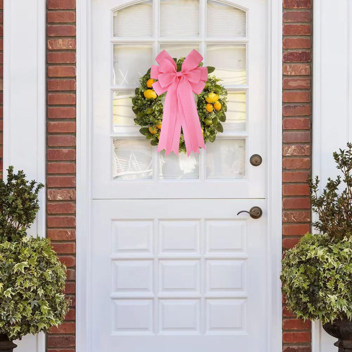 Meseey 2 Pcs 20 x 10 Inch Large Pink Burlap Bows Easter Wreaths Bow for Gift Wrapping Spring Tree Topper Front Door Home Decorations (Pink)
