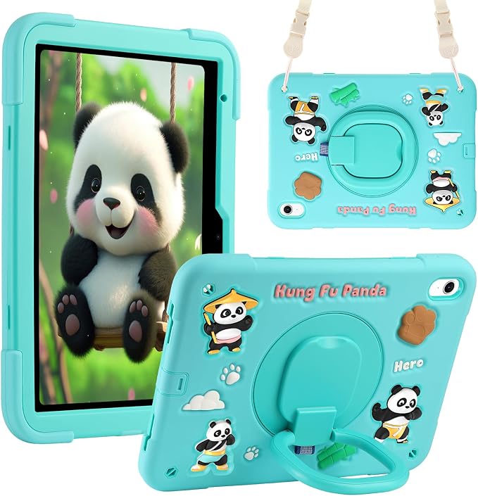 Case for iPad A16 11th Generation 11 Inch 2025 iPad 10th Generation 10.9 Inch 2022 Silicone 3D Panda Design Kids Case Heavy Duty Protection with Kickstand/Pencil Holder/Strap