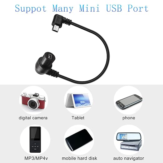 QIANRENON 90 Degree Angle Mini USB Panel Flush Waterproof Extension Cable Mini USB 5 Pin Right Angle Male to Female Panel Mount Cable Threaded to Dashboard or Panel28cm/11in (Down Bend)