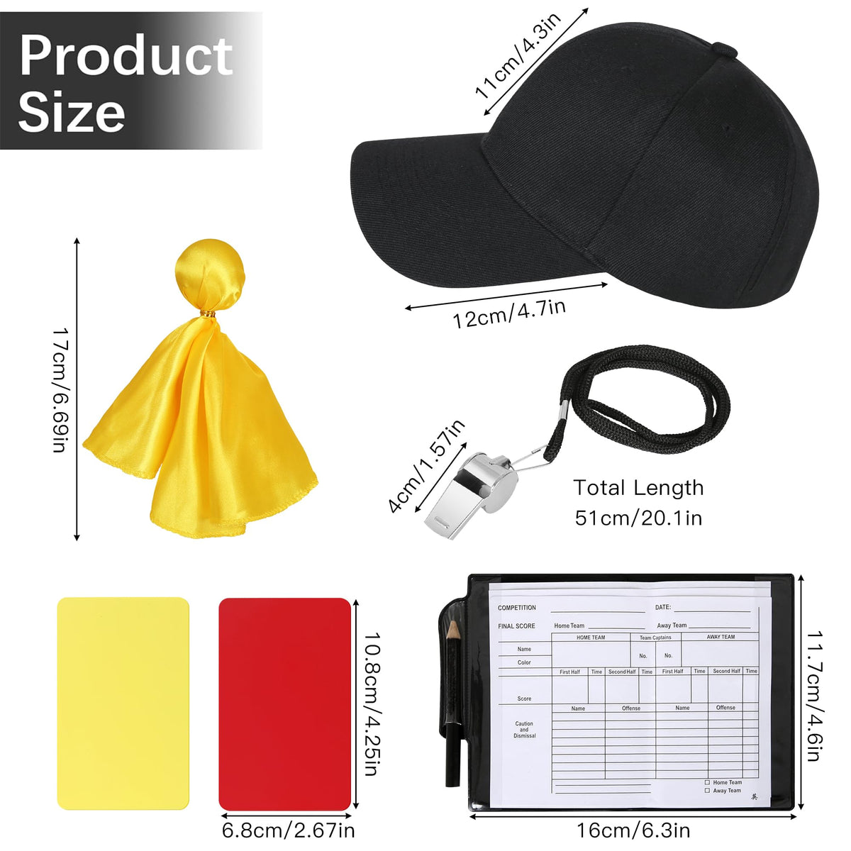 Tinyones Referee Shirt, Men's Black and White Striped Collar, Referee Card, Referee Hat, Free Throw Flag, Whistle (Large)