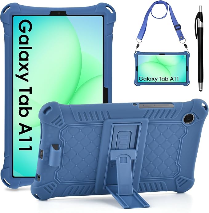 DETUOSI Compatible with Samsung Galaxy Tab A11 8.7 inch 2025 with Shoulder Strap &amp Stylus Pen Soft Silicone Multi-Angle Cover for Samsung Galaxy Tab A9 8.7 inch 2023 Black