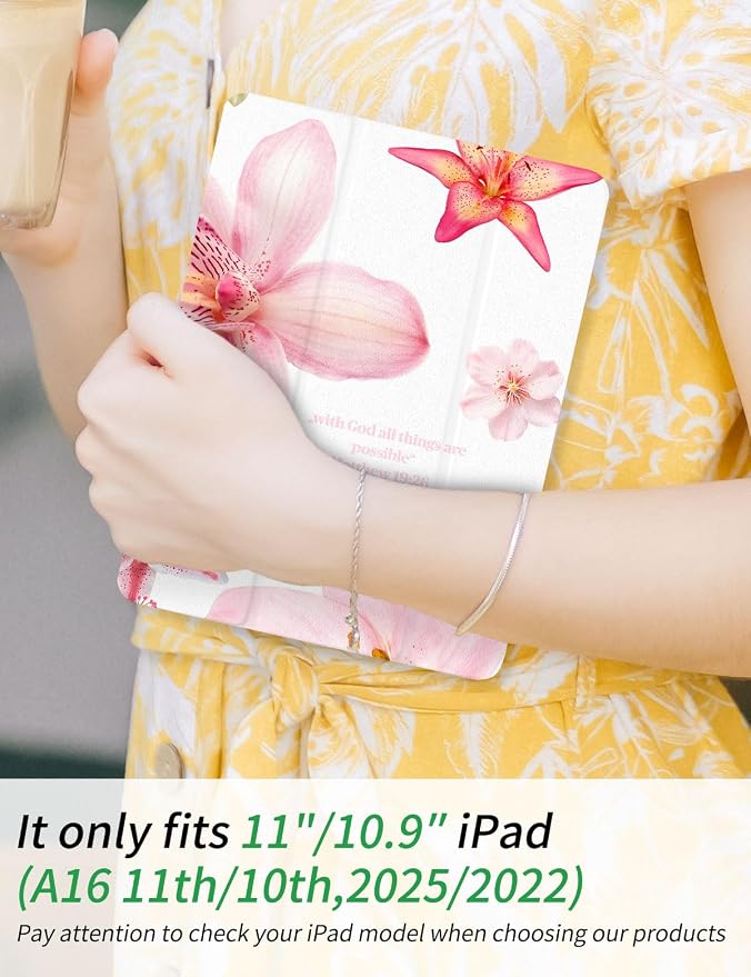 Case for iPad 9th/ 8th/ 7th Generation Case 10.2&amp10.5 Inch (2021/2020/2019 Release) Slim Lightweight Soft Trifold Back Cover with Pencil Holder &amp Auto Sleep/Wake Cover Cherries Cheetah Bows