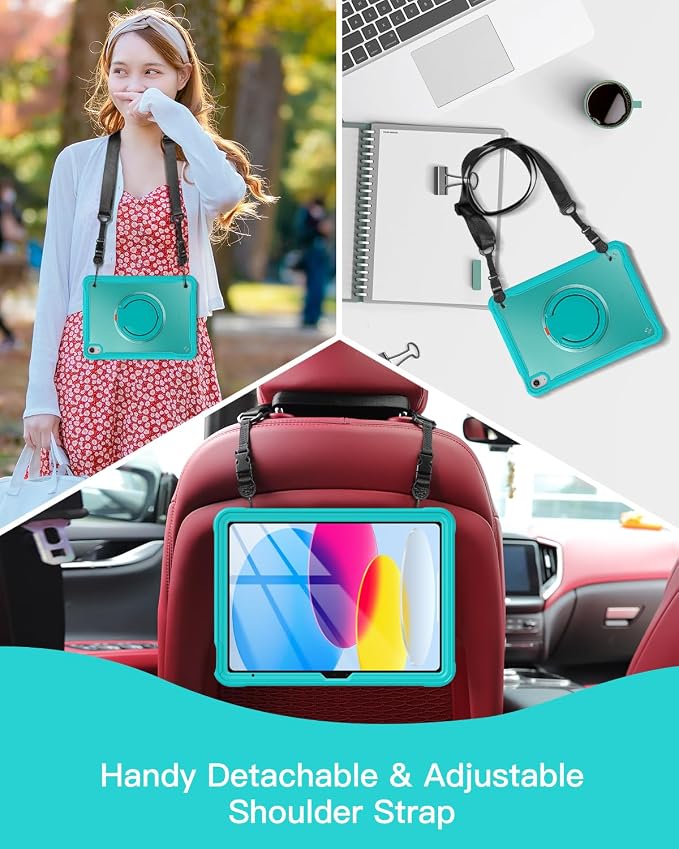 BRAECN for iPad (A16) 11th/10th Generation Case 11 inch 2025/10.9'' 2022 Handle Protective Cover 360 Rotating Ring Stand Shockproof Dropproof Case for Kids Kickstand &amp Pencil Holder &amp Shoulde