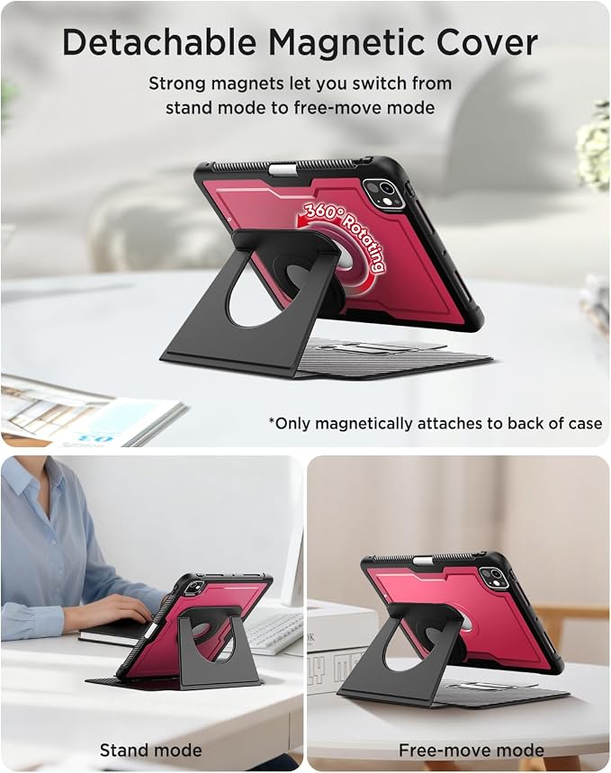 Miimall Leather Case for iPad Pro 13 Inch 2025/2024(M5/M4) with Pencil Holder [Magnetic Back Cover] [Multi-Angle Landscape&ampPortrait Viewing] [360°Rotating Magnetic Stand] Non-Slip Folio Cover Bl
