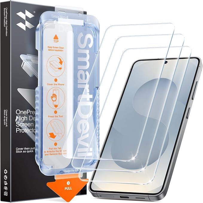 SMARTDEVIL [3 Pack for Samsung Galaxy S24 Screen Protector Finger Print Reader Compatible Fast &amp Easy Installation Clear 9H Tempered Glass Film Alignment Frame [Dust-Free &amp Bubble-Free]