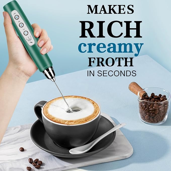 Milk Frother Wand Rechargeable Handheld Whisk Coffee 3 Speed Adjustable