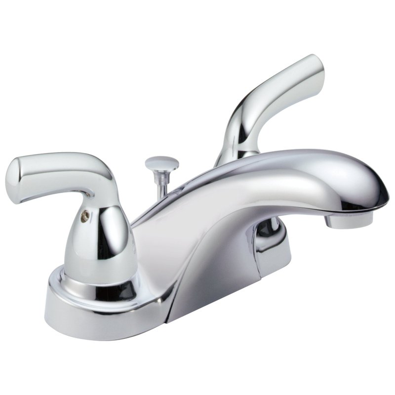 Delta Faucet Foundations Centerset Bathroom Faucet, Chrome 2-Handle Bathroom Faucet, Delta Bathroom Sink Faucet, Metal Push-Pop Drain Assembly, Chrome B2510LF