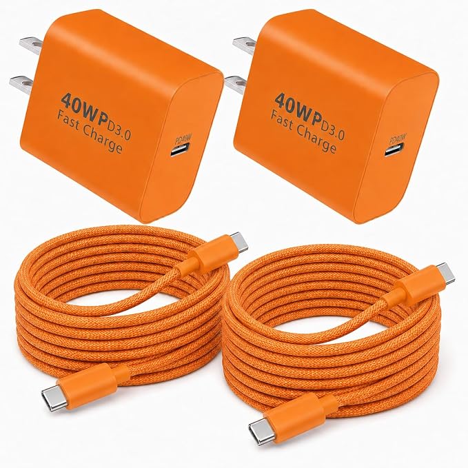 [Apple MFi Certified] 40W GaN III USB C Charger with 10FT Cable for iPhone | 2-Pack PD 3.0 PPS Charger Set Compatible with iPhone 17/16/15 Pro Max Samsung S25 iPad and MacBook Compact Travel Desig