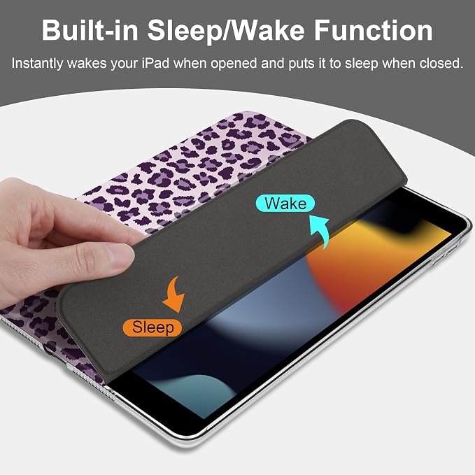 Compatible with iPad 10.2 Inch Case 2021 2020 2019 Smart Lightweight Trifold Stand Hard Plastic Transparent Cover Support Auto Sleep/Wake for iPad 10.2 9th/8th/7th Gen - Bear &amp Cherry