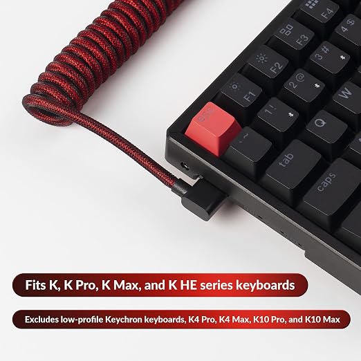 Keychron Premium Coiled USB-C Angled Purple Cable 5-Pin GX16 Detachable Metal Connector USB-A Adapter Double-Sleeved Design for Mechanical Keyboards Charging and Data Sync