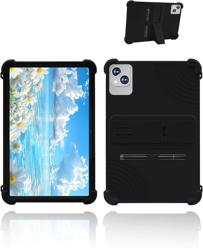 for NRKDUBQ J12A Android 15 Tablet11 inch Tablets CaseUYRUREL Soft Silicone Adjustable Stand Cover Lightweight Kids Friendlywith Capacitive PenBlack.