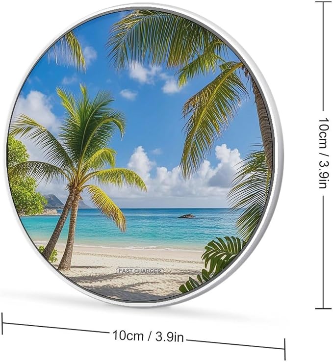 Tropical Palm Tree Hawaii Beach Wireless Charger Portable Fast Charging Pad Lightweight Wireless Charging Pad 10W Slim Charging Station for Phone Charger Mat for Travel Home Office Desk