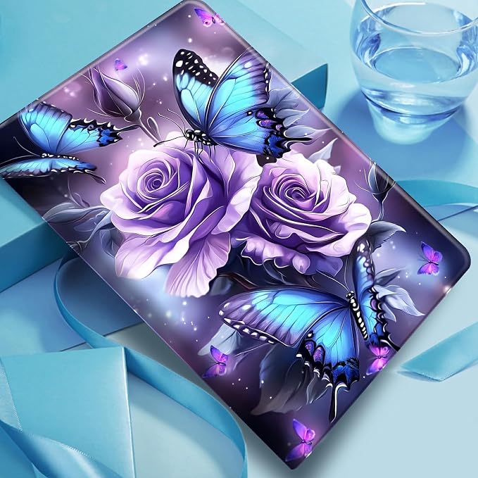 Case for Fire 7 2019/2017/2015Black Cat Purple Roses | DIGTIALL Slim Cover for Fire 7 Tablet 9th/7th/5th Gen 7.0 Folding Stand Protective Case Auto Sleep/Wake Smart Shell