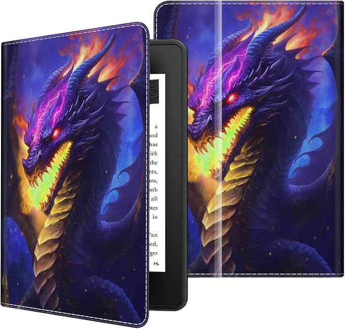 Case for 7 All-New Kindle Paperwhite 12th Gen 2024 &amp Kindle Colorsoft Signature Edition (2024 Release) PU Leather Folio Cover with Auto Wake/Sleep ，Blue Dragon