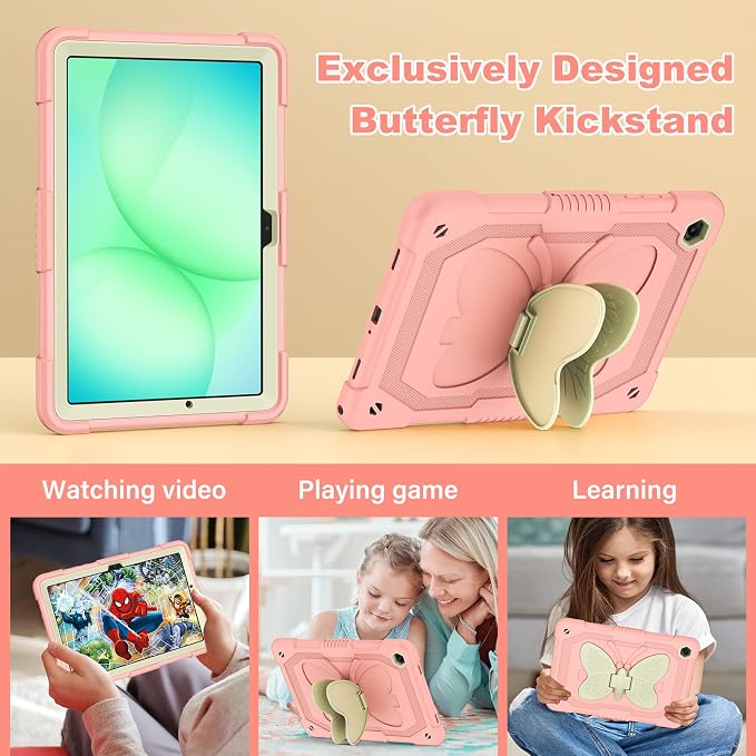 Cover for Samsung Galaxy Tab A11+ Plus/A9+ Plus Case with Screen Protector Galaxy Tab A11+/A9+ 11 inch 2025/2023 Released with Butterfly Stand Shoulder Strap Shockproof case for Kids Girl Colorful