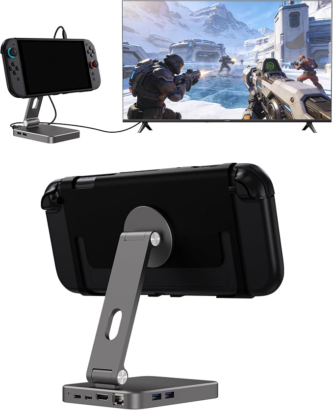 Foldable Magnetic Stand Holder for Nintendo Switch 2 iPhone | Aluminum Alloy Adjustable Design MagSafe-Compatible Portable Kickstand Mount Switch 2 Accessories for Desktop &amp Travel