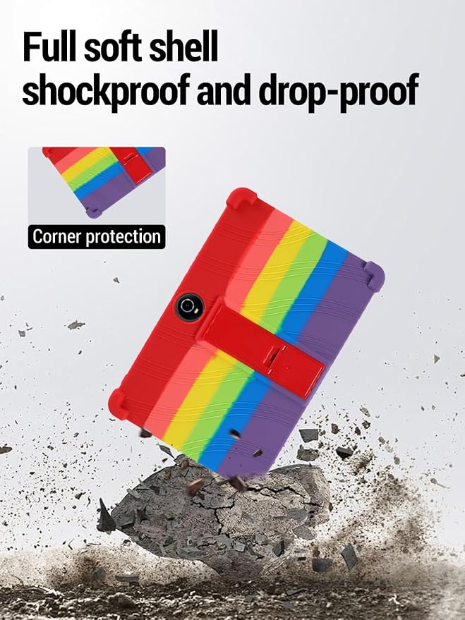 for WXUNJA PTB 2025 (11 Inch) Android 16 Tablet Protective case Shockproof Lightweight Silicone Protective Cover with Stand Child-Friendly Protection Easy to Clean Design Rainbow.