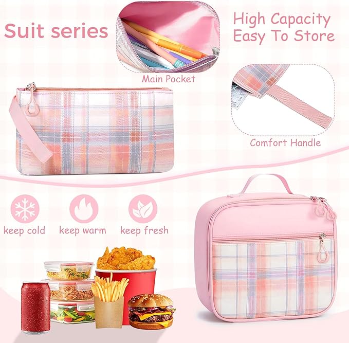School Backpack for Girls - 5PCS Girls Backpack with Lunch Box Set for Elementary, Middle and High School Students - 18" Large Capacity School Bookbag with Multiple Pockets