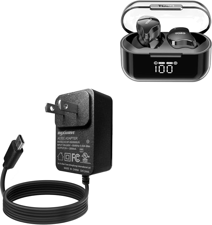 BoxWave Charger Compatible with TOZO Crystal Buds - Wall Charger Direct (15W) Rapid Charge Your Device with Built-in 3ft Cable