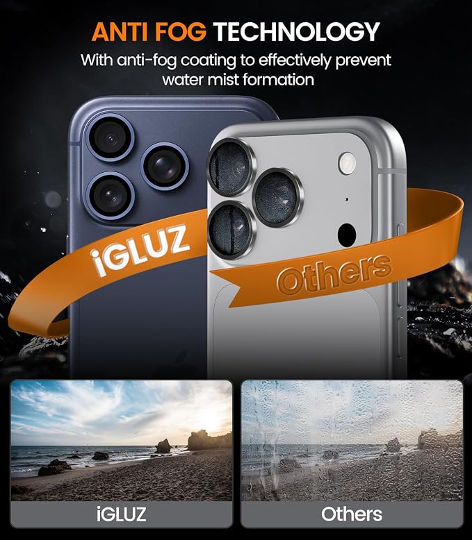 iGluz 2 Pack Anti-Reflection Camera Lens Protector for iPhone 17/16/16 Plus [98% Transmittance][1-Step Installation][Strong Adsorption] 9H Shatterproof Tempered Glass-Black