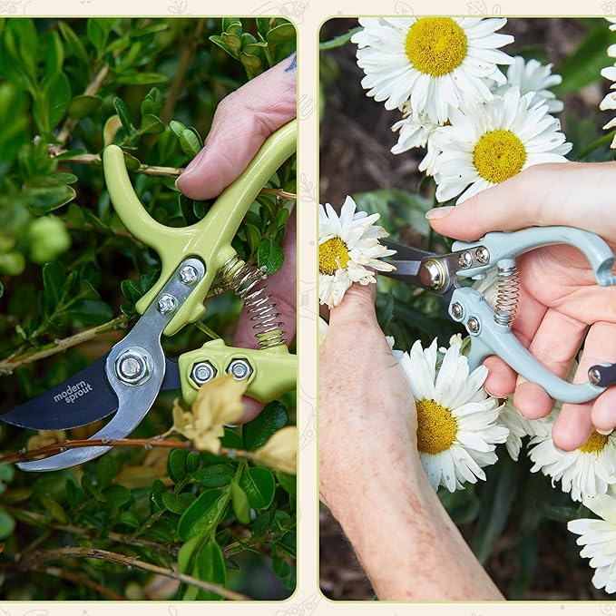 Modern Sprout Hand Pruners & Shears Set with Blister Pack - Lightweight Gardening Tools with Easy Lock - Sharp Carbon Steel Blades -Rust Resistant Scissors for Herbs, Flowers - Chartreuse