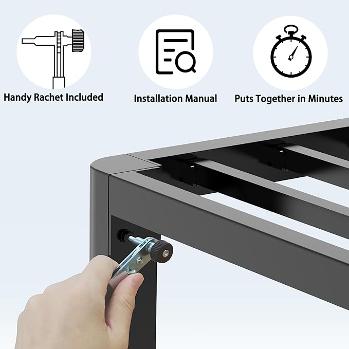 FUIOBYVV 10 Inch Twin XL Bed Frame with Rounded Corner and Headboard Hole Mattress Retainers 3500 LBS Metal Heavy Duty Steel Slats Support No Box Spring Needed Platform Noise Free Easy Assembly