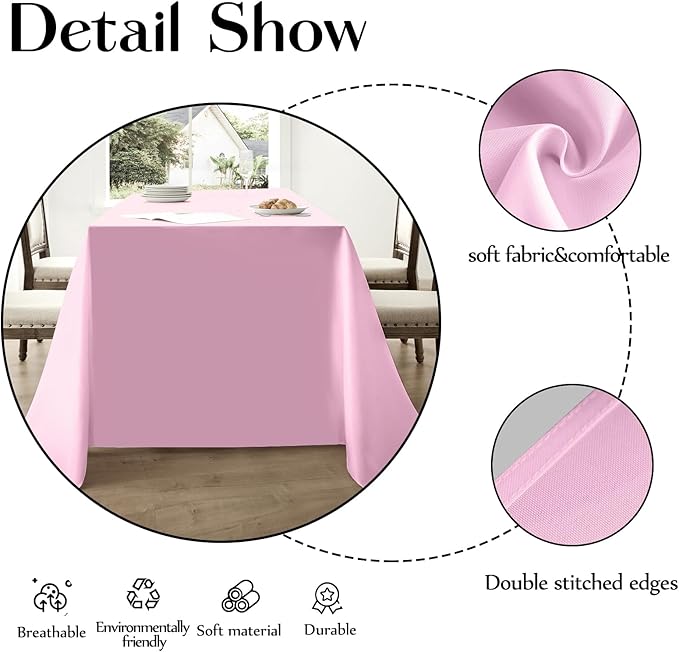Rectangle Tablecloths 90x132 Inch 2 Pack Pink Tablecloth for 6ft Washable Decorative Linen Polyester Table Cloths for 8ft Dining Table Banquets Buffet Parties and Wedding