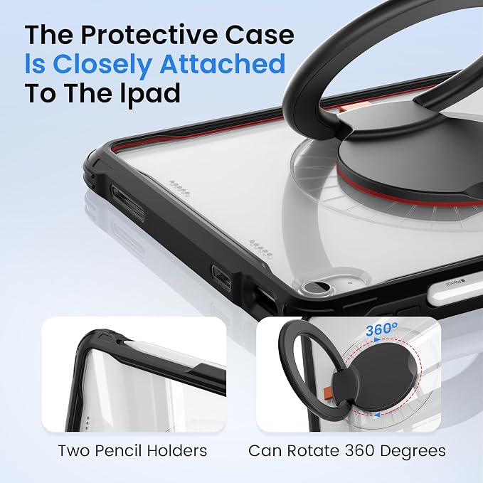 Pepkoo Triple Shock-Absorbing Protective Case for iPad (A16) 11th/10th Gen | Comfortable Heavy-Duty Kids Protective Case With Tactile Sensation With Handle Shoulder Strap (Black)