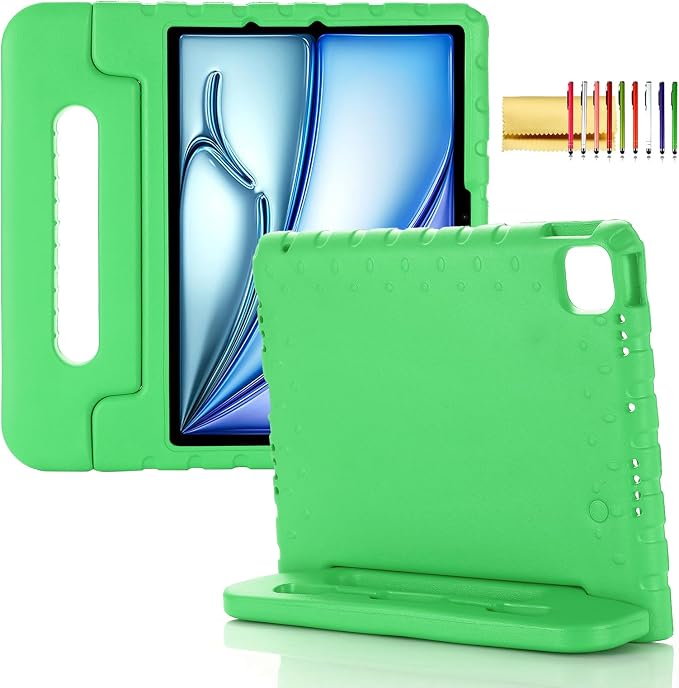 Kids Case for iPad Pro 11 M5/M4 &amp iPad Air 11 (2026/2025/2024) Shockproof Case with Pencil Holder Techcircle Light EVA Foam Handle Stand Bumper Protective Child Friendly Drop Proof Cover Black