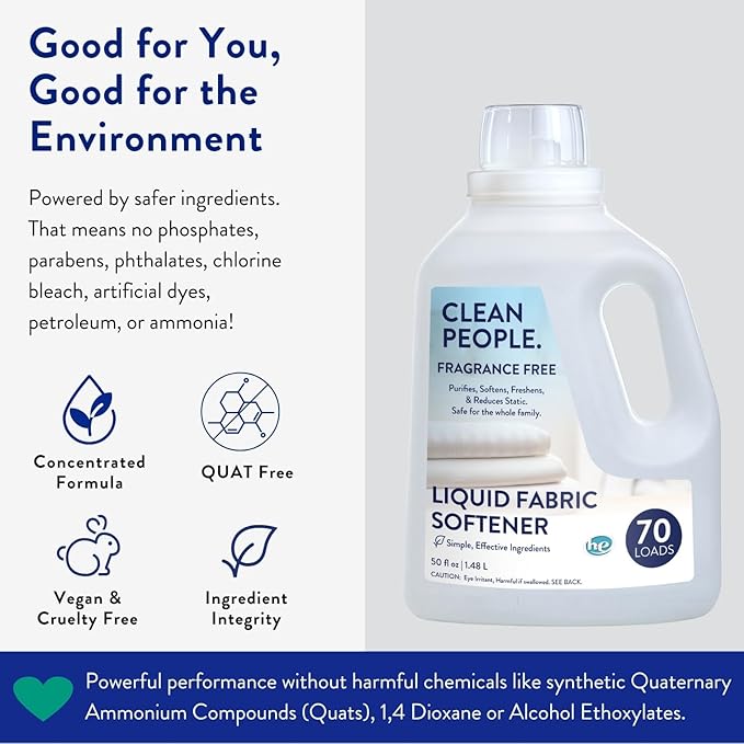 The Clean People Liquid Fabric Softener - Softens & Removes Static Cling - Vegan (100 Fl Oz, Fragrance Free)