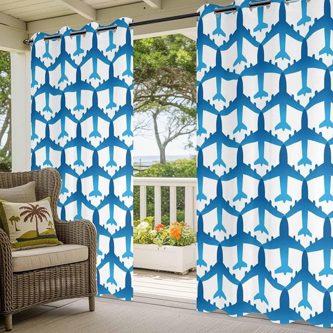 Outdoor Curtains for Patio Waterproof Weatherproof Blue Aircraft Porch Curtains