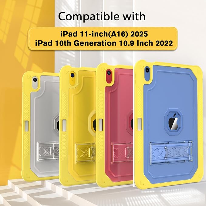ZoneFoker Case for iPad 11-inch (A16) 2025 / iPad 10th Gen 10.9 inch 2022 Heavy Duty Shockproof Rugged Protective with Pencil Holder 11th / 10th Translucent Cover with Kickstand