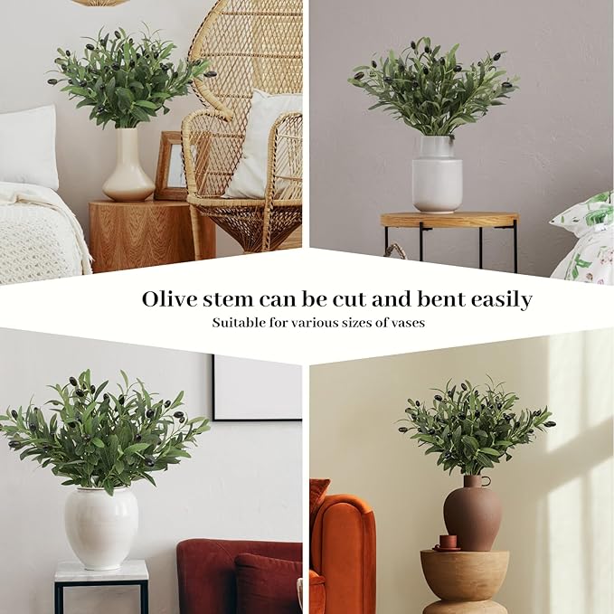 Leftover 6PCS 18Inch Faux Olive Branches for Vase,Artificial Olive Tree Branches,Fake Plants,Greenery Stems,Eucalyptus Stems,Green Leaves for Centerpieces Decoration,Home Decor,Coffee Table Decor