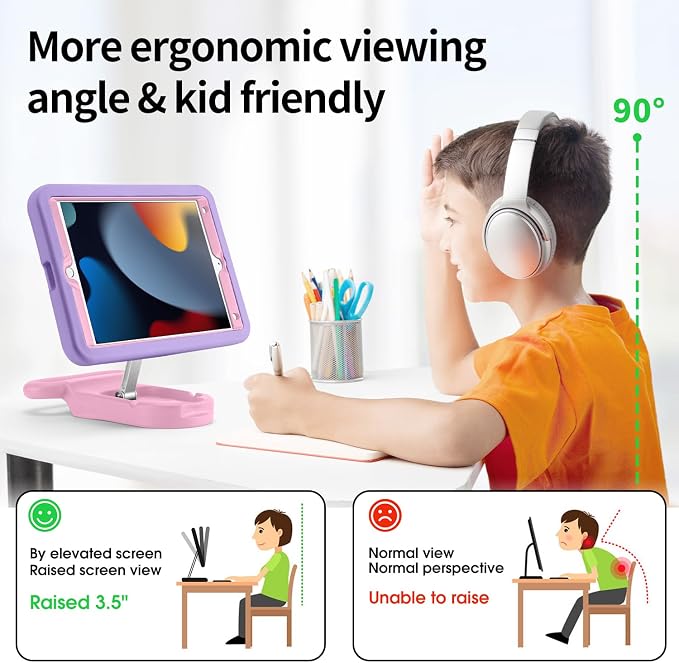 Kids Case for iPad 7th/8th/9th Gen 10.2 inchAdjustable Handle Stand(Black) | Adjustable Portrait/Landscape Stand/Drop Proof with Handle/KickstandChild Friendly Protective for iPad 10.2 2021/2020/201