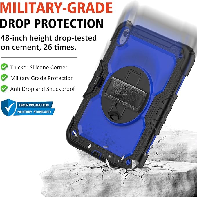 Ambison Case for iPad (A16) 11th/10th Generation 11''/10.9'' Black | Hand Strap 9H Tempered Glass Screen Protector Rotating Stand Shoulder Strap Heavy Duty Shockproof Pencil Holder