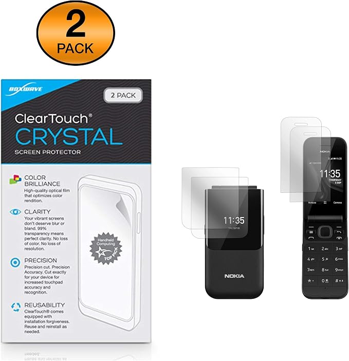 BoxWave Screen Protector Compatible with Nokia 2720 Flip - ClearTouch Anti-Glare (2-Pack) Anti-Fingerprint Matte Film Skin