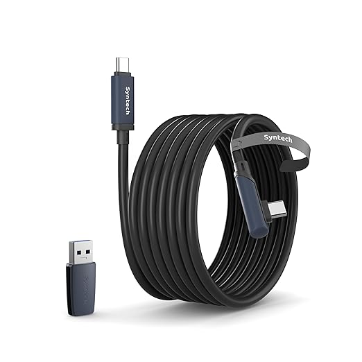 Syntech VR Link Cable 16FT for Meta Quest 3/3S/2 USB 3.0 Adapter | 16FT USB C VR cable with USB 3.0 adapter for Quest 3/3S/2 fast data transfer charging support and SteamVR.
