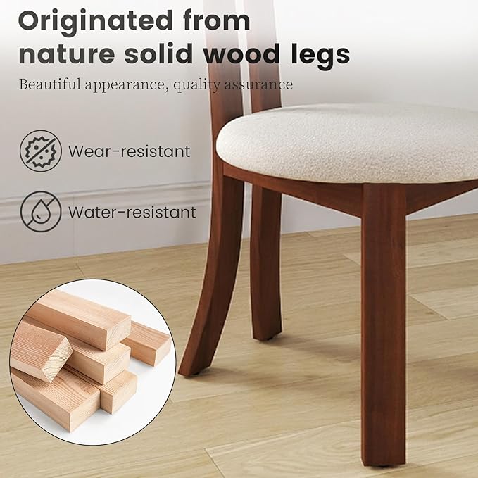 Wooden Dining Chairs Set of 4 Upholstered Kitchen & Dining Room Sherpa Chairs, Mid Century Modern Dining Chairs White with Walnut Legs