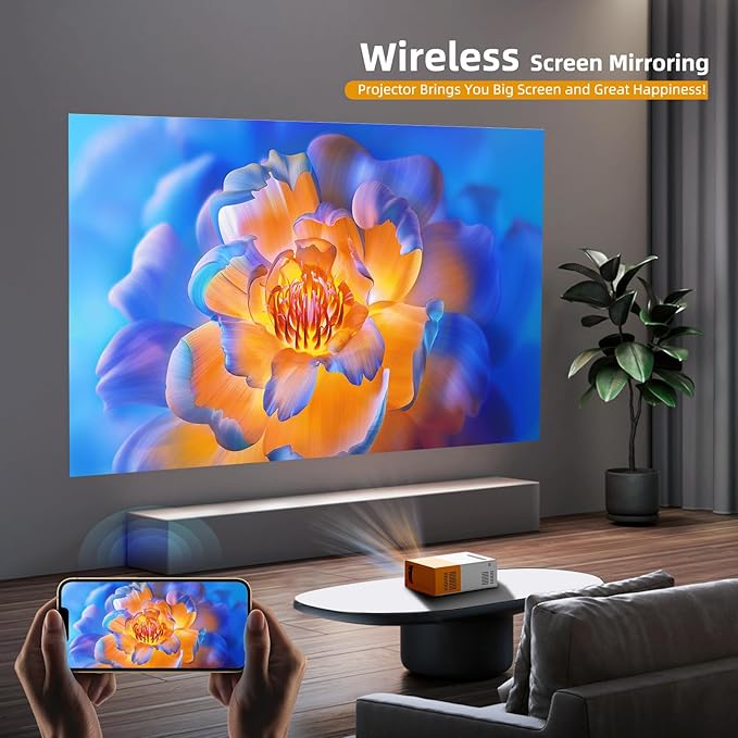PVO Projector WiFi Portable Mini Projectors 1080P, Phone Screen Can Be Mirrored to Video Projector via WiFi, Movie Projectors Compatible with Smartphone/ Tablet/ Laptop/TV Stick/PS/Type-C/USB Drive