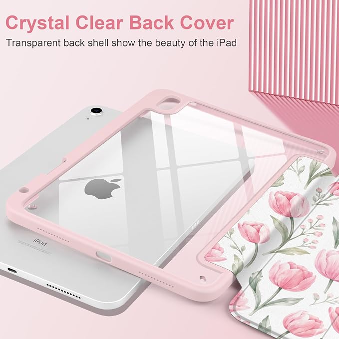 Case for iPad (A16) 11th Generation 11 inch 2025 /iPad 10th Gen 10.9 2022 - Aesthetic Cute Preppy Design Trifold Cover with Soft TPU Bumper Clear Back Auto Sleep/Wake Waves