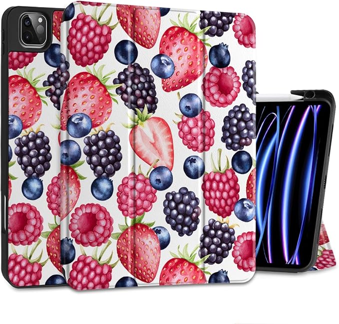 MEEgoodo for iPad Pro M2 12.9 Case 6th/5th/4th/3rd Generation 2022 2021 2020 2018 with Pencil Holder Tablet Cover with Soft TPU Back Shell Art Painted Flowers