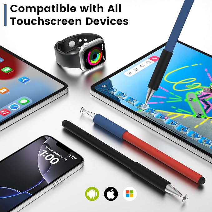 Stylus Pen for Touchscreen(3 Pcs) MEKO 2-in-1 Disc Universal Stylus Touch Screens Pens for Apple/iPhone/iPad/Android/Microsoft/Surface All Capacitive Touch Screens(Black &amp Red &amp Blue)