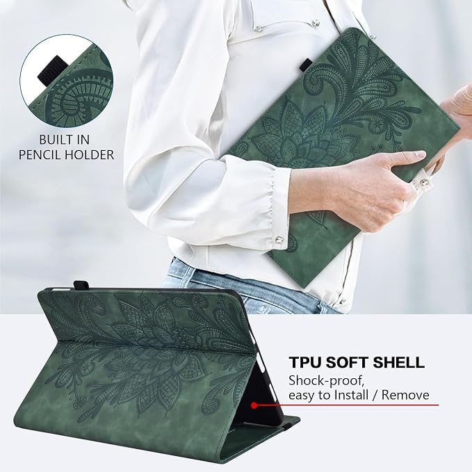 Case for Samsung Galaxy Tab A11+/A11 Plus /A9+/A9 Plus 2025/2023 5G 11 Inch Embossed Lace PU Leather Stand Cover with Elastic Band Card Slots Pen Holder &amp Multi-Angle Viewing - Blue