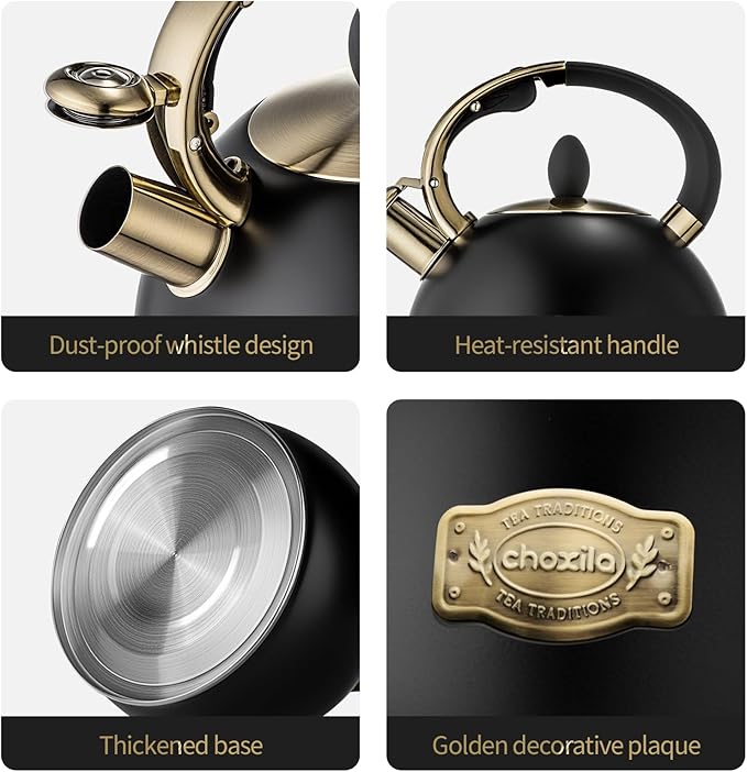 choxila Stovetop Tea Kettle - 2.64 Quart Whistling Tea Pot for Stove Top, Stainless Steel Tea Kettle for All Stovetops Including Induction, Gas, Electric | Ergonomic Pouring Design
