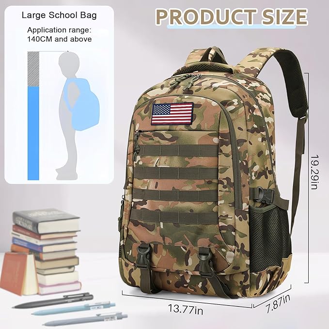 Camo Backpack for Boys backpack for School Bags for Boy Bookbag Children Kids Teens Elementary Middle High School Outdoor Camping