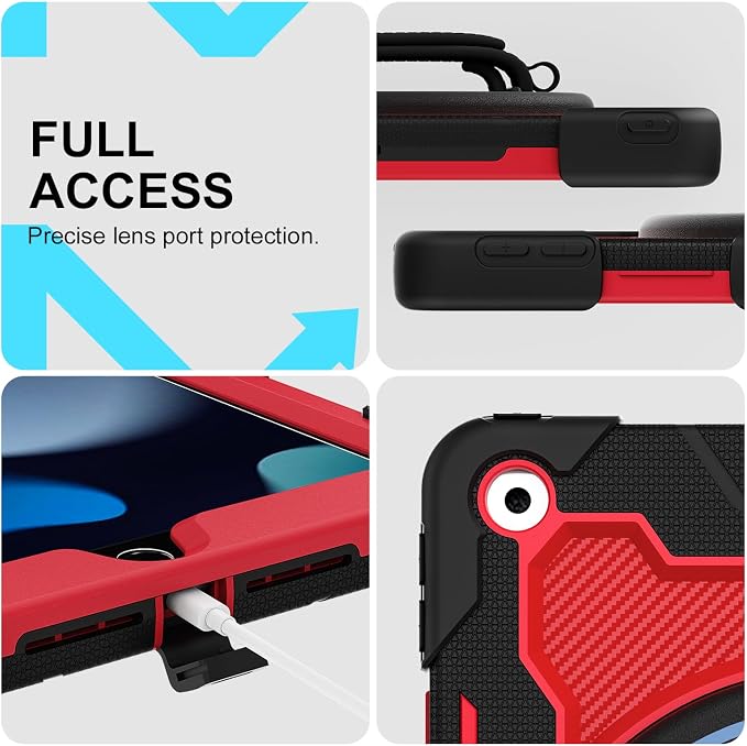 for iPad 9th 8th 7th Gen Case 10.2 inch with Screen Protector | 360° Rotating Kickstand Hand Strap Shoulder Strap Heavy Duty Military Grade - Kids Friendly