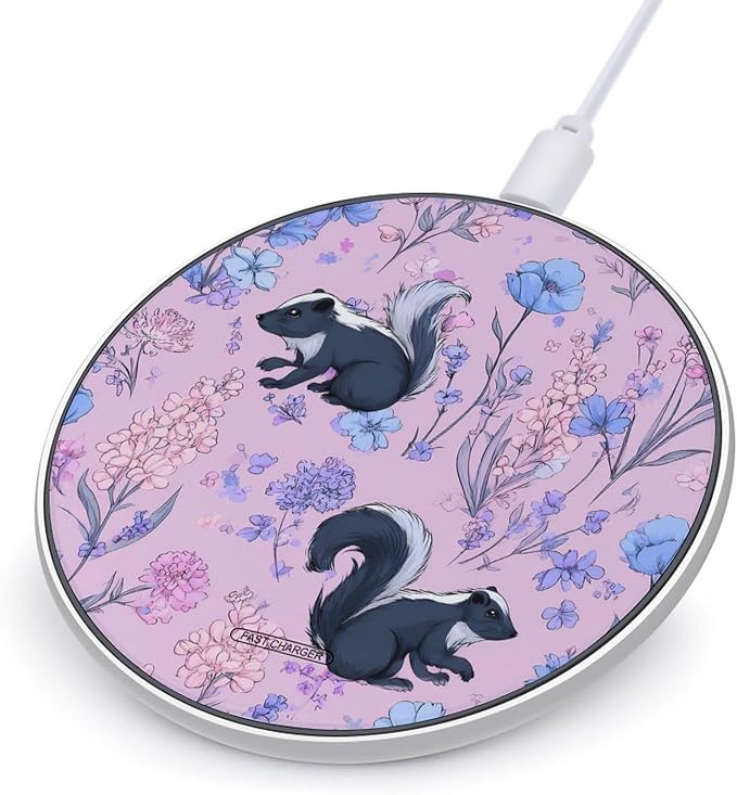 Skunks in Botanical Flowers Wireless Charger Portable Charging Pad | LightweightAll Smartphone
